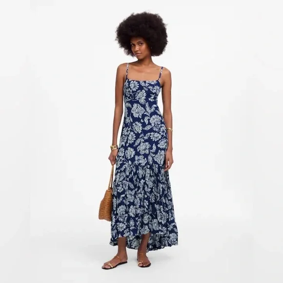 Madewell Textured Maxi Slip Dress in Floral Saylor navy - Picture 1 of 5